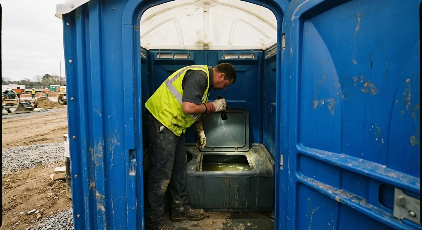 Technician inspecting waste tank levels in Arlington, VA