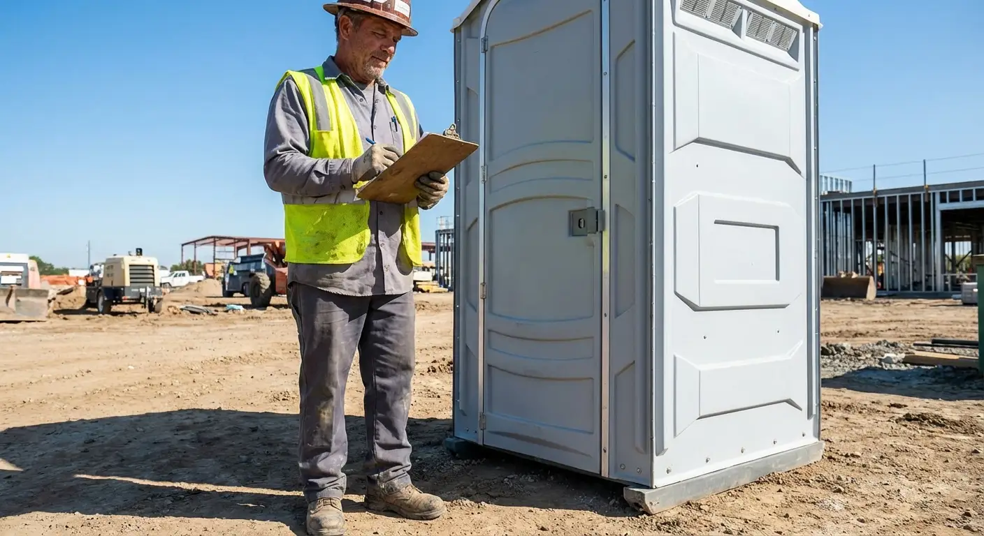 Portable toilet delivery truck ready for service in Arlington, VA